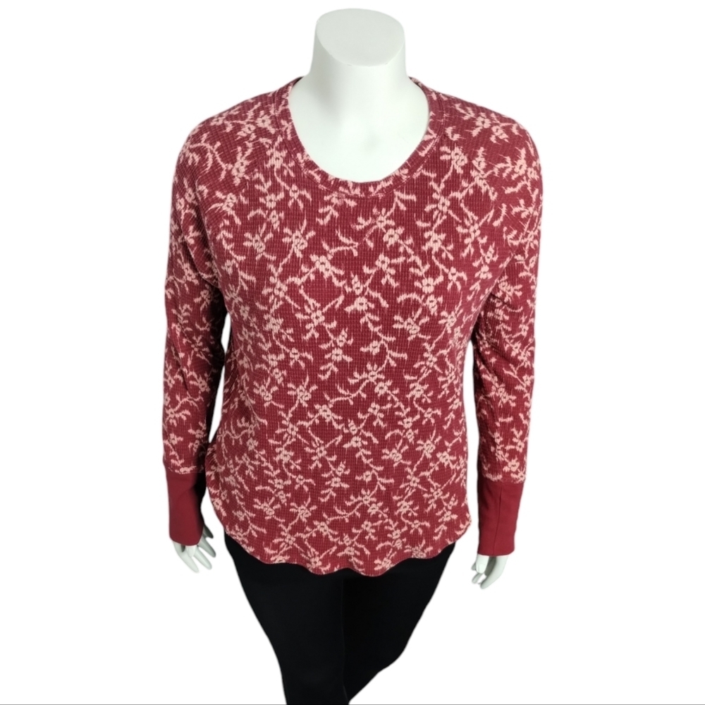 Knox Rose Waffle Knit Burgundy Thermal Sweater XXL Casual, Cold, Fall preppy